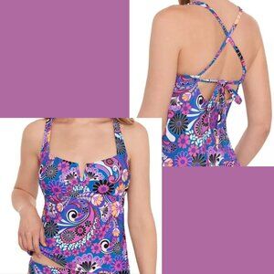 Salt + Cove Juniors' Floral-Print V-Wire Tankini Top Sz M